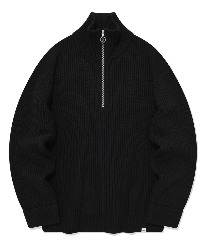 COVERNAT Lambswool Half Zip Knit Black
