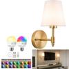 American-Style Wireless RGB Wall Lamp with Remote Control and Fabric Shade for Bedside, Living Room, or Stairwell