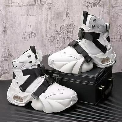 Modische Herren-High-Top-Schuhe mit dicker Sohle, höhensteigernder Komfort, wasserdicht, rutschfest, Sportschuhe mit Schnallengürtel, verschleißfeste Modestiefel