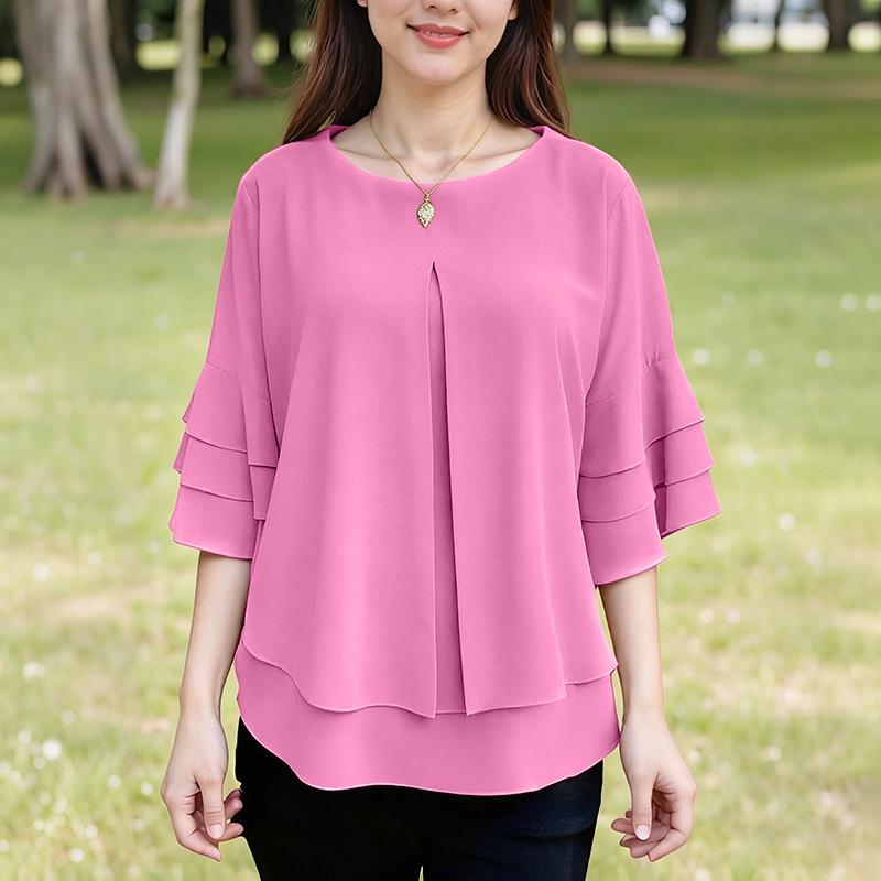 ZANZEA Women Casual Round Neck Solid Color Loose 3/4 Sleeve Blouse