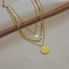 Fashion Versatile Minimalist Cool Titanium Steel Multi Layer Round Pendant Chain Necklace