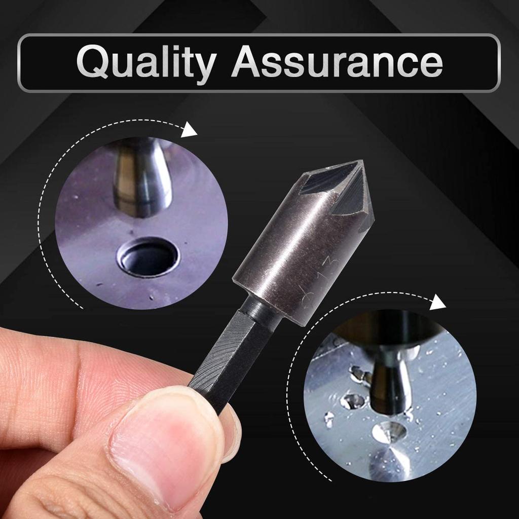 A34R 2Pcs 7 Flute Countersink Drill Bit Set Hex Shank Chamfer Countersink Drill Bit Deburring Cutter Woodworking Tool