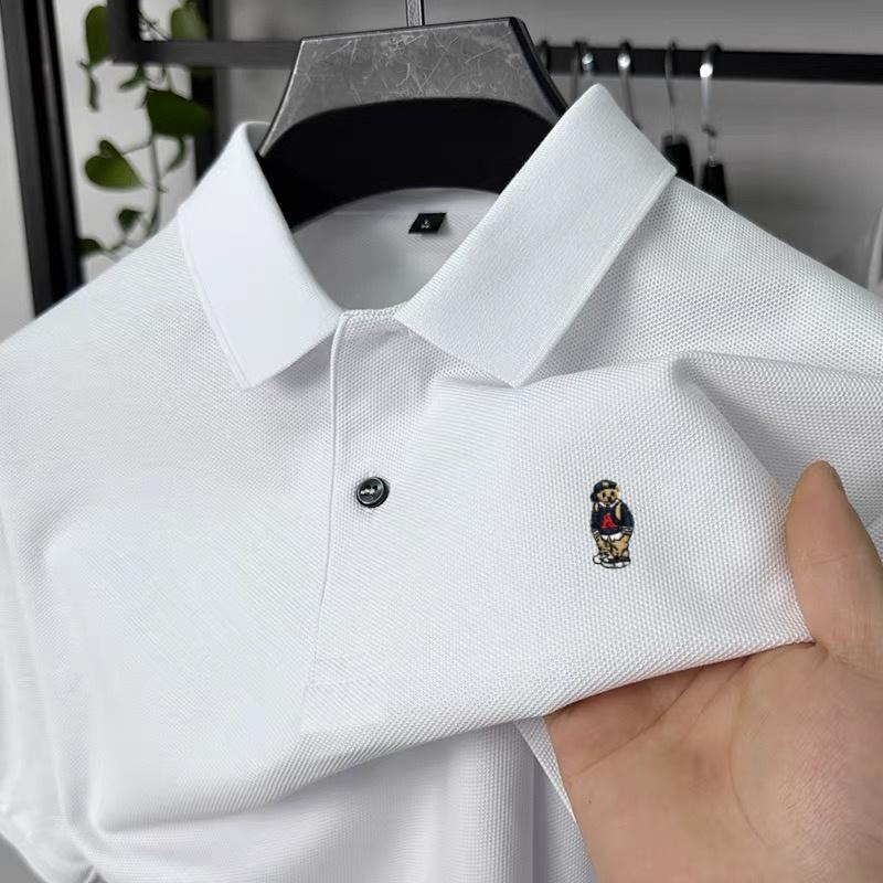 Nuova Maglietta Polo Estiva 100% Cotone Marca di Alta Gamma da Uomo Manica Corta Design Trendy con Ricamo di Orso T-shirt da Golf Business
