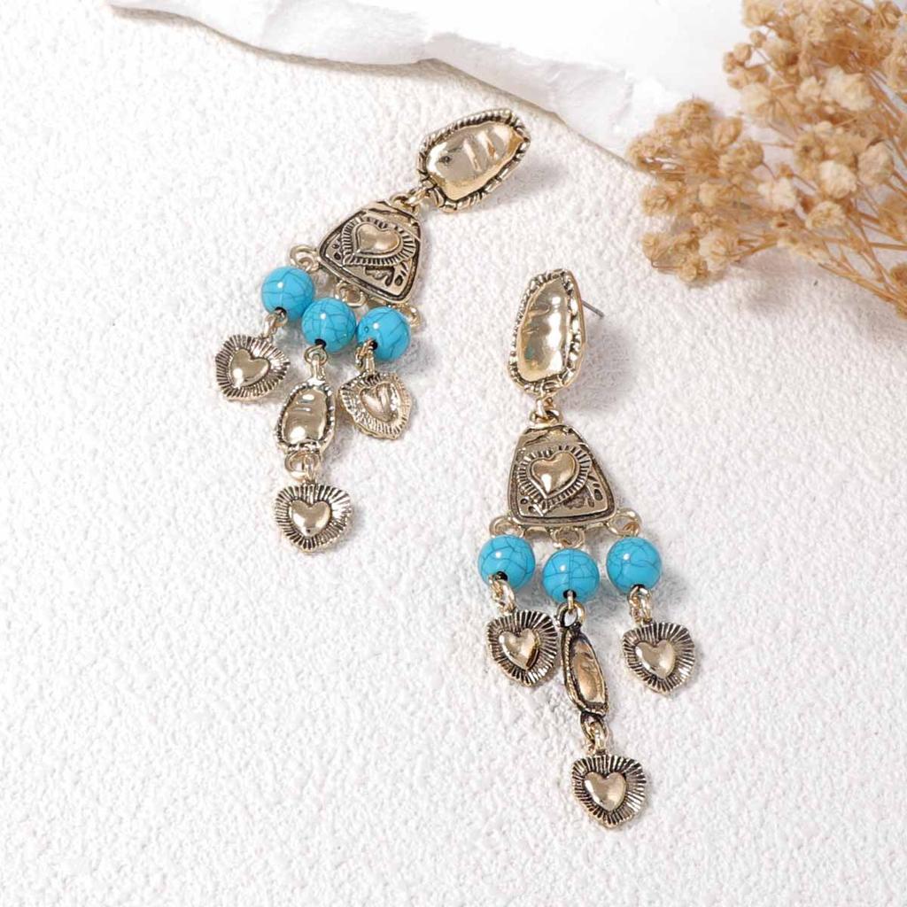 medieval vintage western retro old style irregular three-dimensional relief love fringed earrings