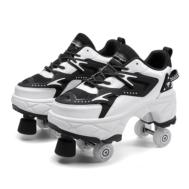 Teenagers /Boys/Girls Shapeshifting Shoes Four-wheel Dual-use Roller Skates Double Row Walking Shoes Roller Skates