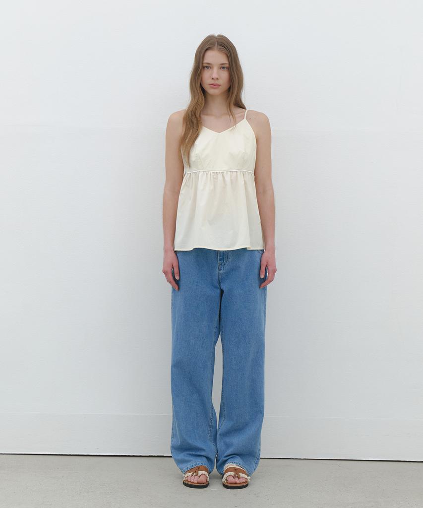 CLUNY Summer Strap Shirring Peplum Blouse - Cream Butter