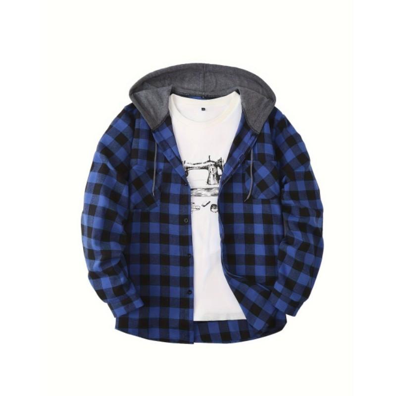 Men's Fall-Design Hooded Checkered Sweatshirt, Flannel Hoodie