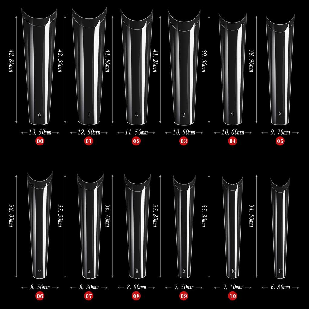 Super Long Denim French Fake Nails - Flat Top, 240 Boxed Nail Tips