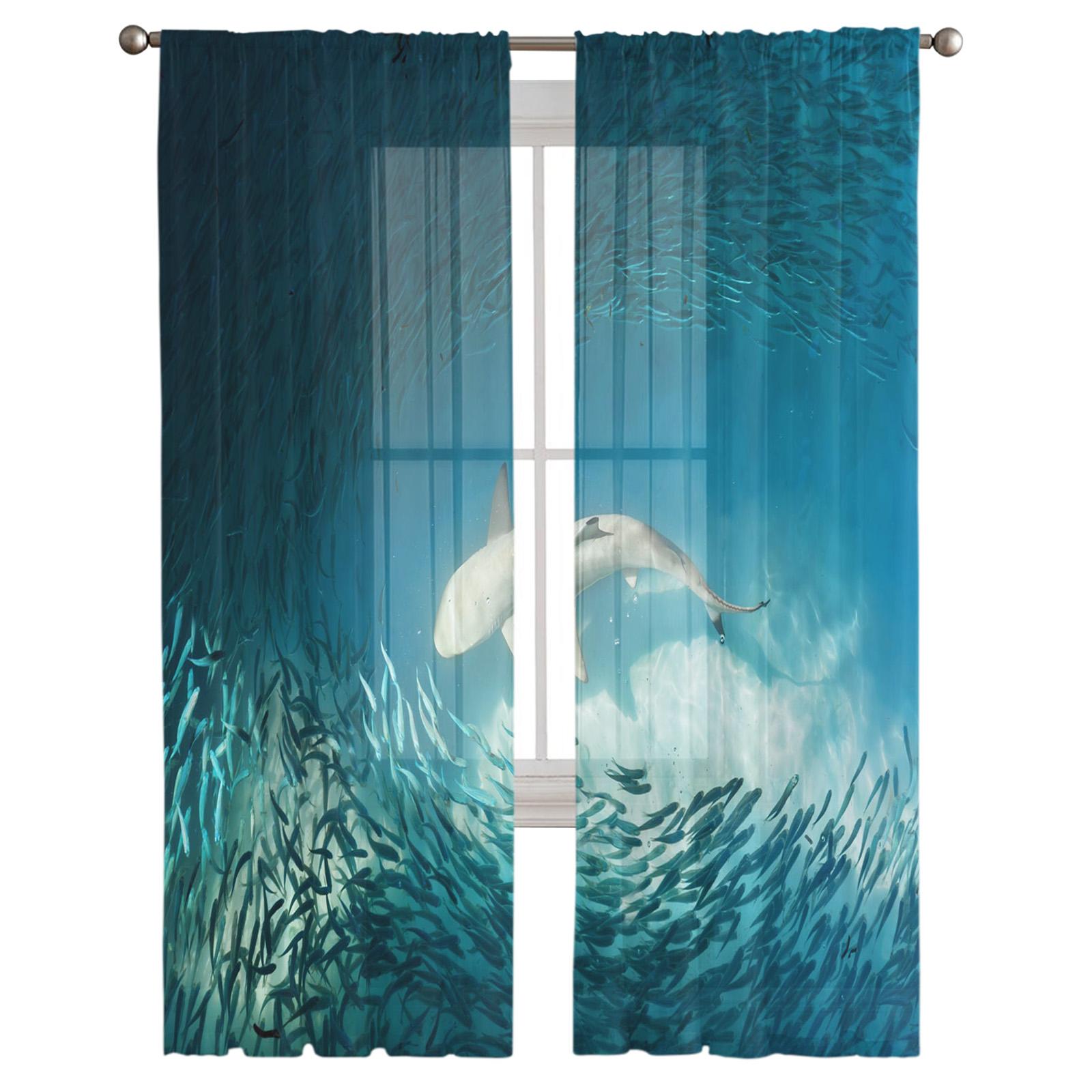 Тюлевые шторы с изображением акулы — фото 3