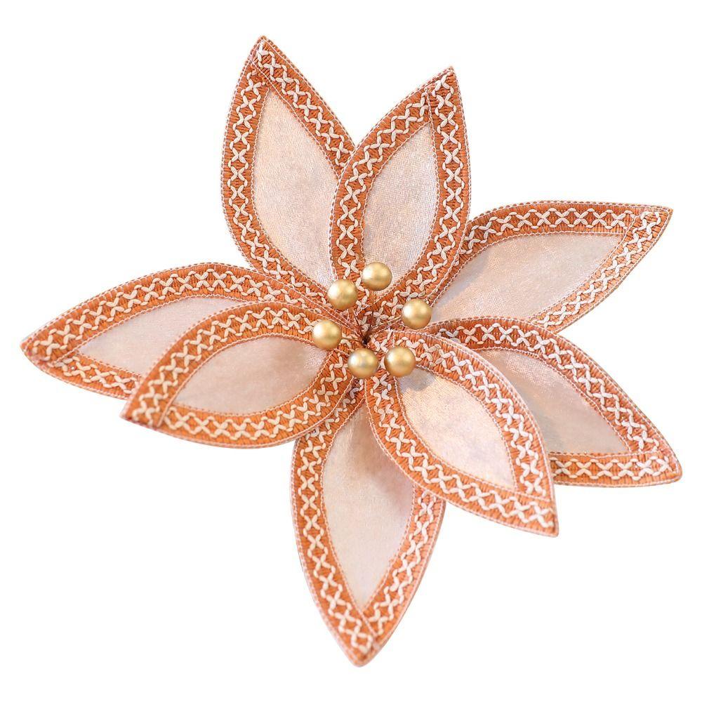 Gold Red Fake Flower Fabric Plastic Xmas Tree Decorations High Quality Glitter Poinsettia New Year