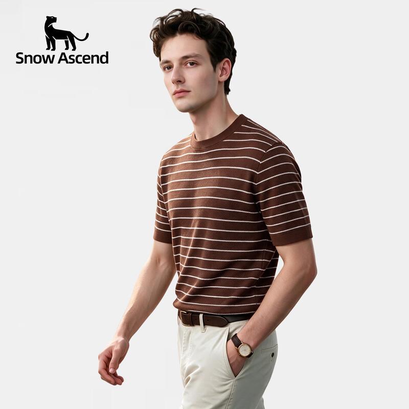 Snow Ascend Men's Merino Wool Blend Striped Short Sleeve T-Shirt