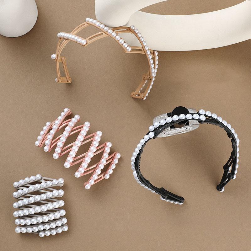 New Foldable and Extendable Pearl Headband Women Travel Portable Storage Face Wash Makeup Non-slip Hair Hoop Hair Accessories