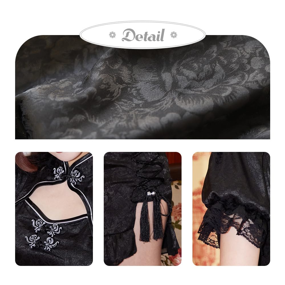 Brightlara Schwarzes Mini-Cheongsam-Kleid für Damen für Halloween-Cosplay (cos076-BK-L)