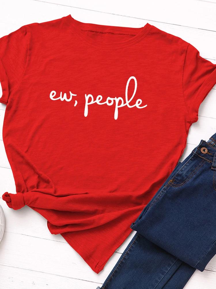 Ew People Buchstabenaufdruck Damen T-Shirt Kurzarm O-Ausschnitt Locker Damen T-Shirt Damen T-Shirt Tops Kleidung Camisetas Mujer