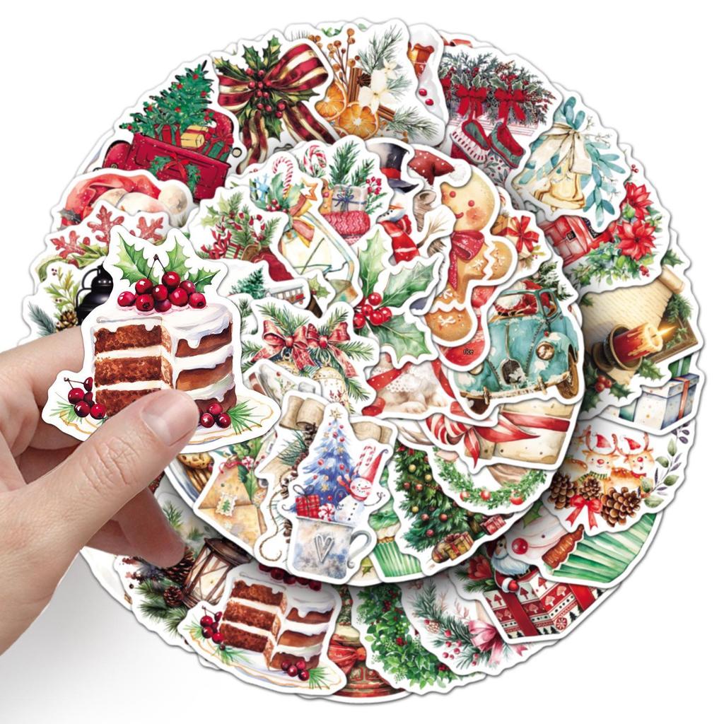 50 Retro Waterproof Christmas Stickers: Holiday Decorations for Journals, Notebooks, Water Bottles, Guitars & Phones