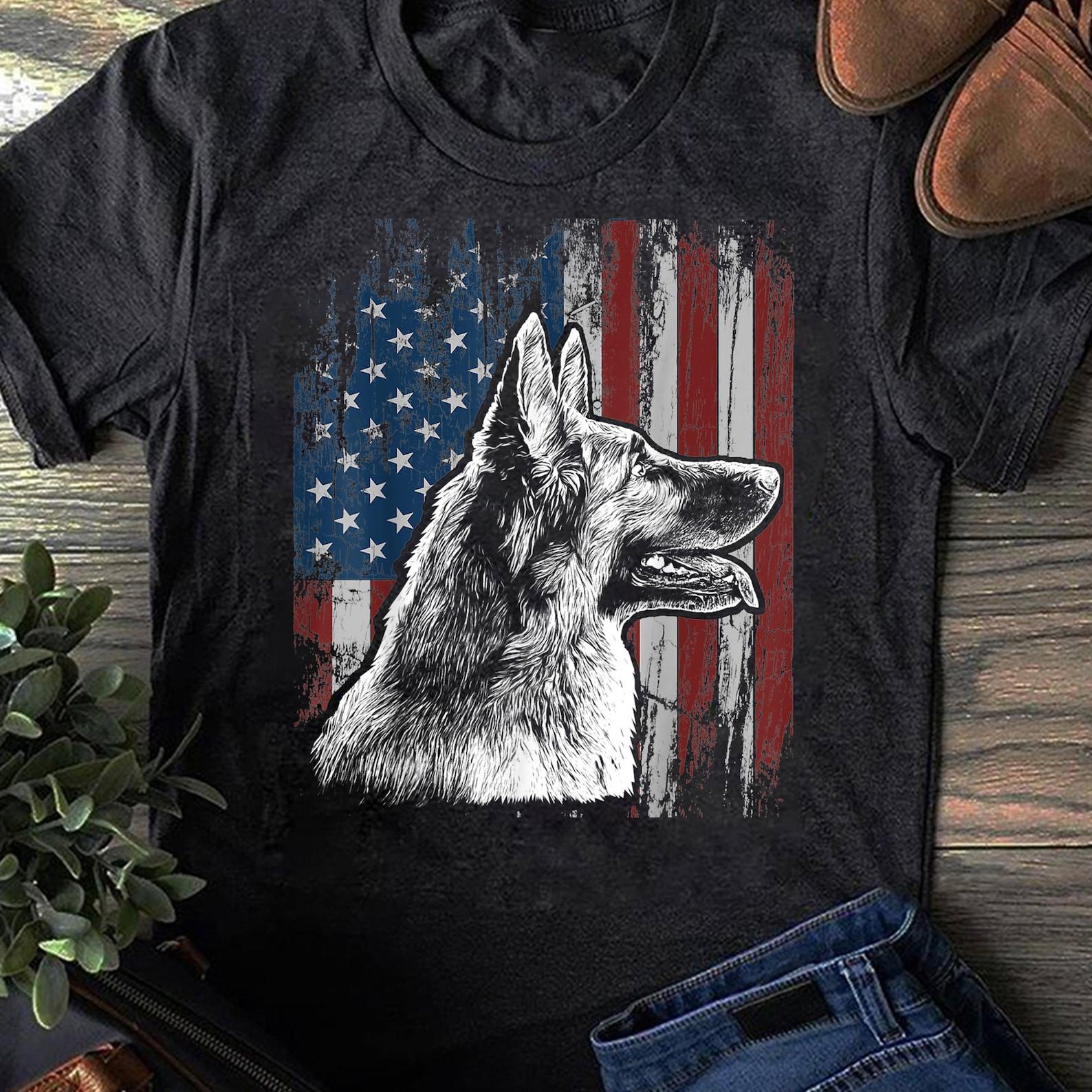 German Shepherd Shirts Patriotic German Shepherd American Flag Dog Gift Men Women T-Shirt - German Shepherd Dog Gift, German Shepherd Lover L
