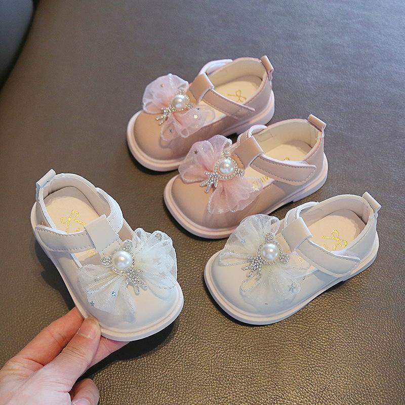 Baby Girls Shoes PU Toddler Princess Dress Shoes For Girls With Bowknot Flat Non-Slip Rubber Soles Spring Summse Infant Shoes