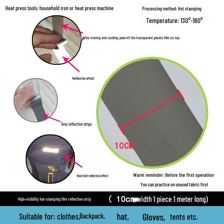 High-visibility Heat-applied Reflective Tape for Nighttime Traffic Warning, Directly Heat-pressed Onto Clothing.