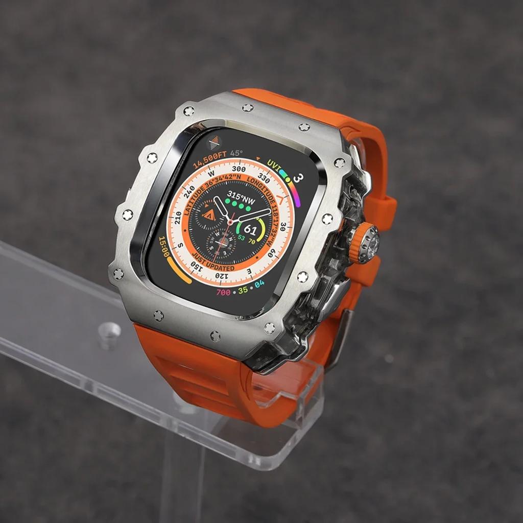 Klasická luxusná modifikačná súprava pre Apple Watch Ultra 2 49mm Puzdro z nehrdzavejúcej ocele Pre IWatch 9 8 7 6 45mm 44mm Krištáľové tlačidlo Športový remienok