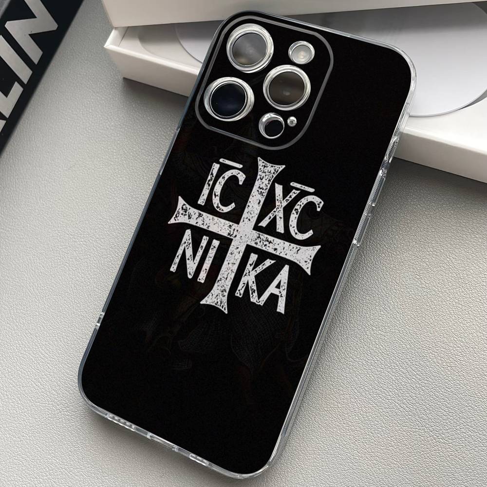 Orthdox Cross Icon Transparent Back Phone Case For iPhone 17 16 15 13 12 11 14 Pro Max Mini Plus Silicone Bumper
