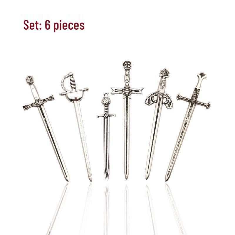 DIY Alloy Retro Tibetan Silver Sword Accessories - 6 Styles for Cosplay or Jewelry