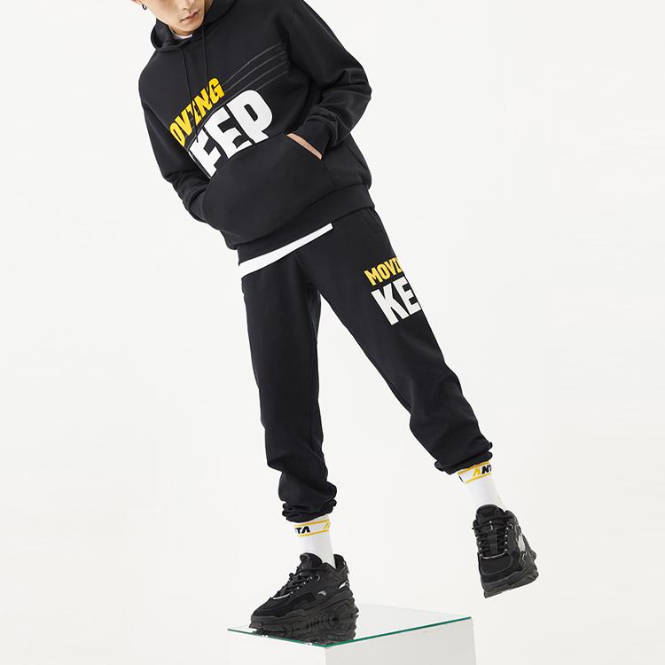 Anta Life Series Logo Print Pullover Hoodie Men Top Black 152138722-5