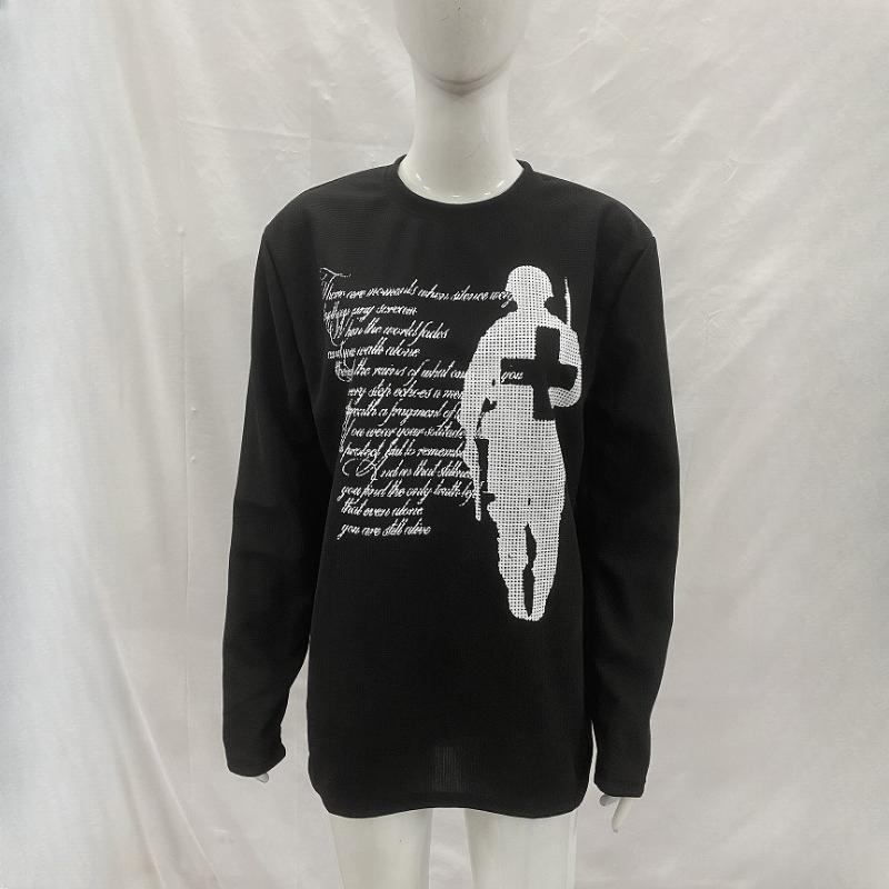 European and American Autumn Street Fashion Personalized Printed Retro Round Neck Long Sleeved T-shirt for Men and Women