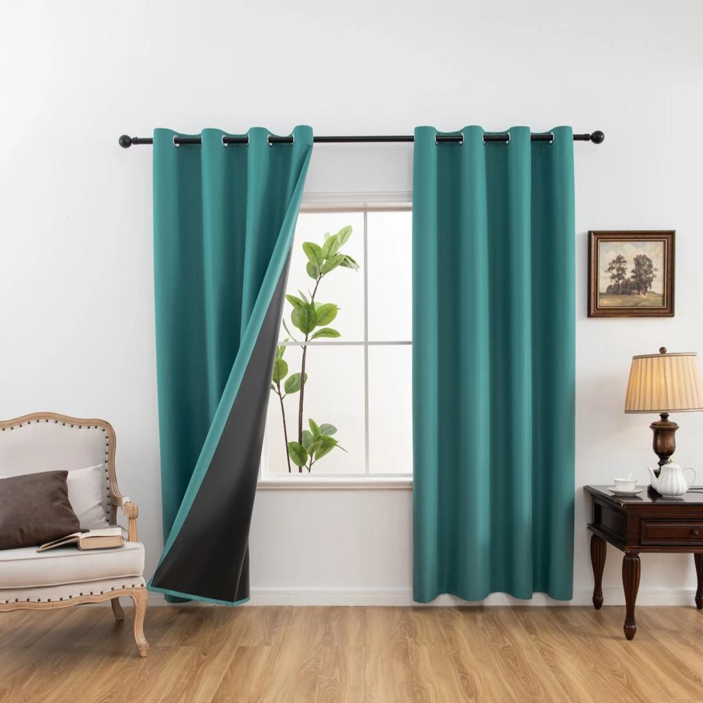 2pcs Modern 100% Blackout Curtain with Coated Lining, Solid Window Curains for Bedroom, Living Room, Dining Room, Home Decor