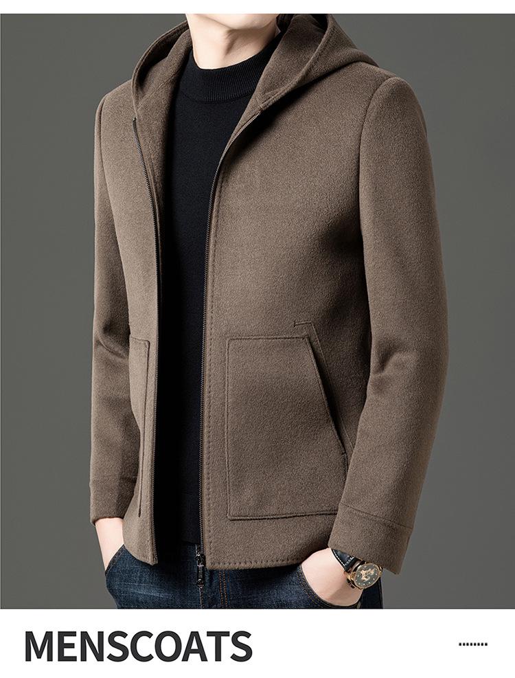 Men's Wool Overcoat with Detachable Down Liner and Hoodie - Double-Faced for Autumn and Winter Warmth