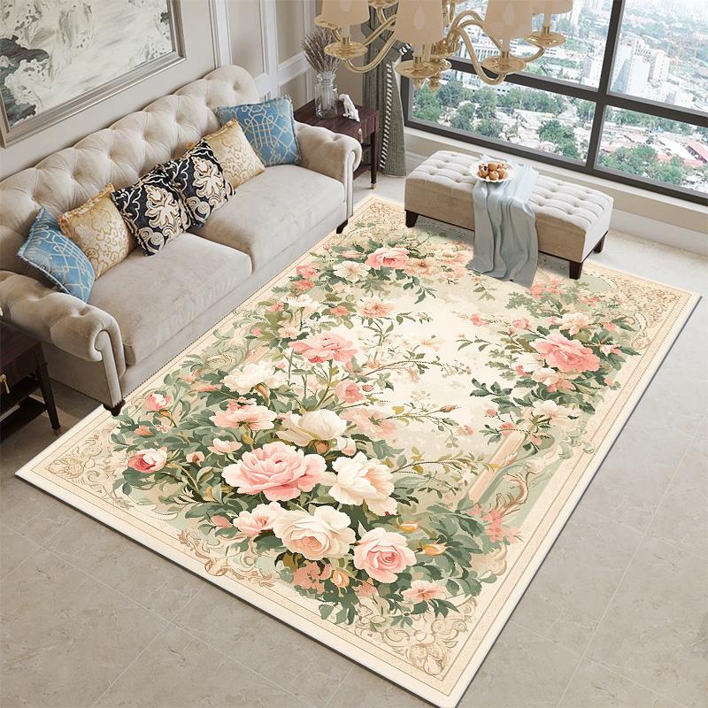 

European Floral Large Carpet Living Room Luxury Decoration Home Bedroom Bedside Rugs Washable Cloakroom Non-slip Soft Mats 60*90cm