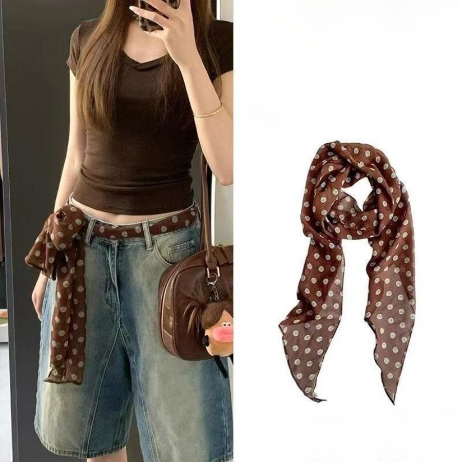 Red belt accessory - women's silk scarf with belt. Fall/Winter high-end denim pants decoration. American retro belt. Fine leather belt.
