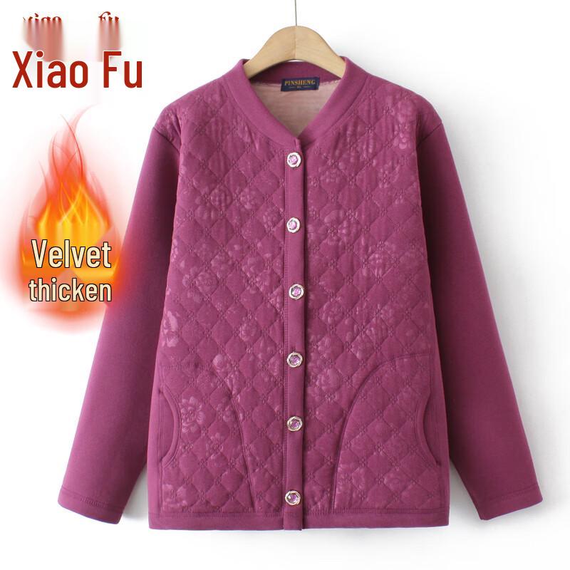 

Elderly Women s Plush-Lined Winter Cardigan Jacket L