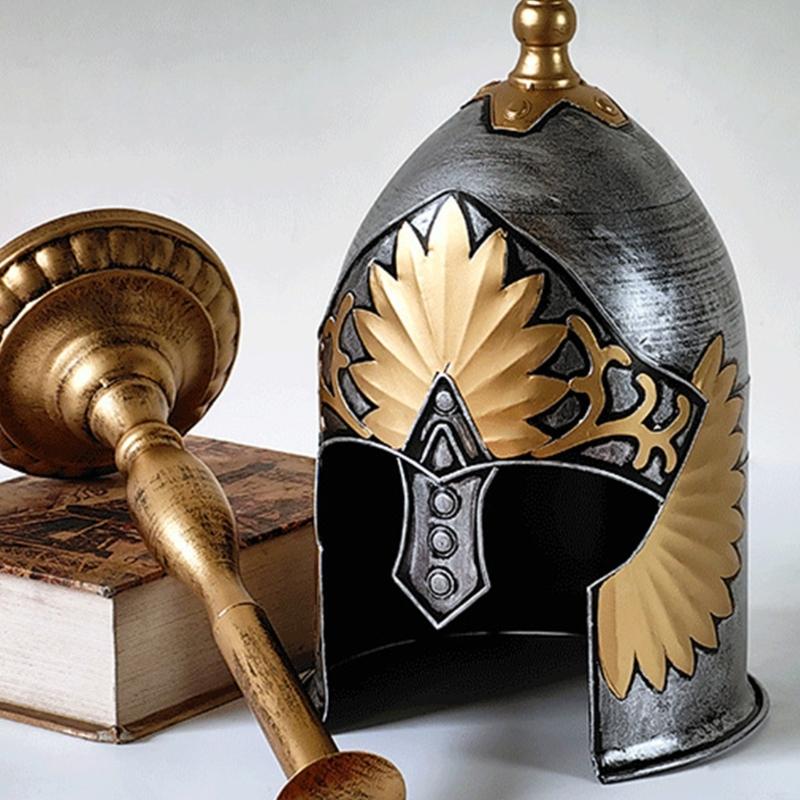 Ancient Greek Medieval Styles Helmets Sculpture with Base Historical Display Headpiece Ornament Home Office Desk Art