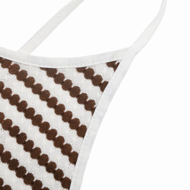 Striped Halter Backless Knit Bodycon Maxi Dress Vin