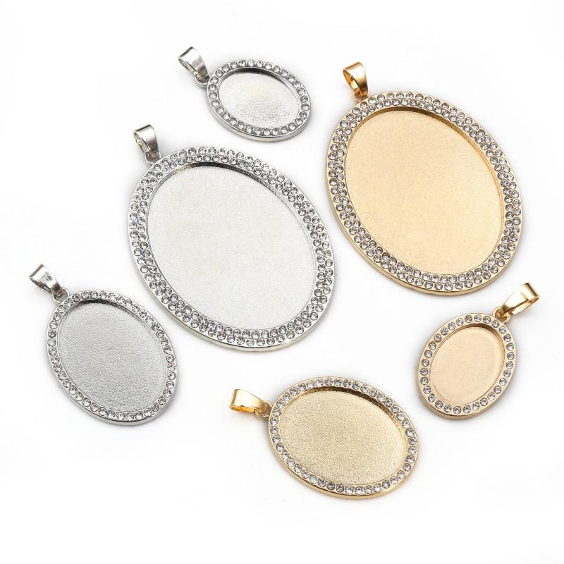 5pcs 13x18mm 18x25mm 30x40mm Inner Size Oval Transparent Rhinestone Style Cameo Cabochon Base Setting Pendant