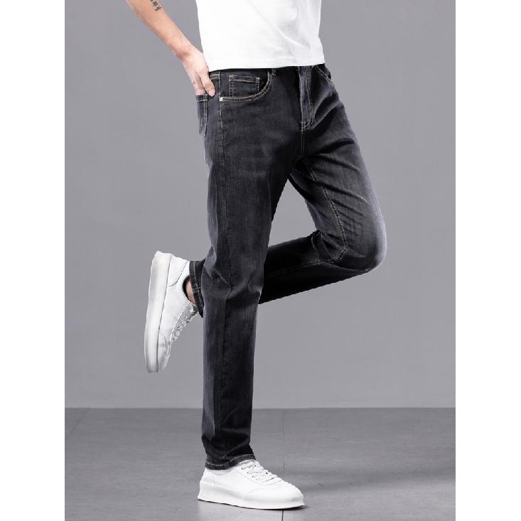 Spring And Autumn New High End Plush Jeans For Men Straight Tube Slim Fit Elastic Thick Casual Pants Autumn And Winter Men'S Pants