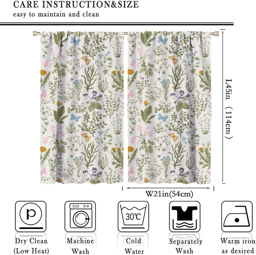Floral Blackout Windows Curtains   Vintage Garden Plants Herbs Flowers Botanical Classic Design Art Curtains   for Living Room Bed