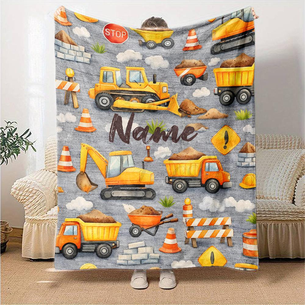 Custom Name excavator Theme Printed Blanket - Perfect for Couch, Bed, Travel & Outdoor Use | Machine Washable, Cozy & Durable.
