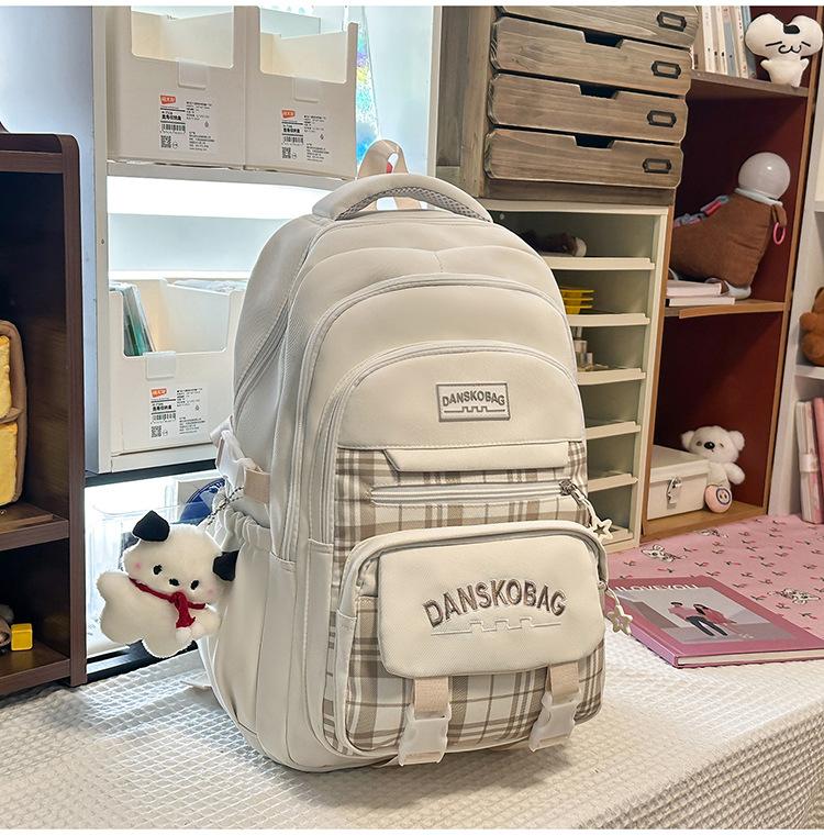 Schoolbag Contrasting Color Retro Niche Plaid Junior High School Student Schoolbag Female High School Student Large Capacity Versatile Backpack Travel