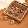 Vintage Gold Alloy Personality Female Style Flower Wave Sapphire 10-Piece Ring