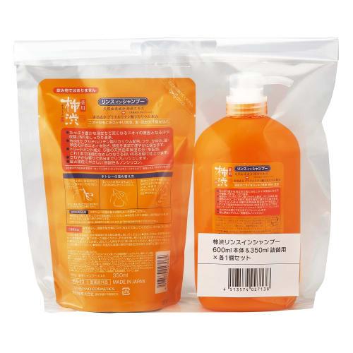 Kumano Yushi Seasonal Medicated Persimmon Shibu Rinse-in Shampoo Main Unit & Refill 1 Set
