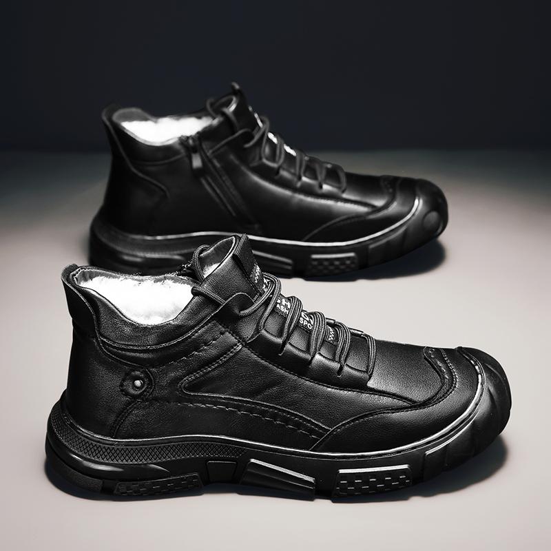 Mode Herren Motorrad Lederstiefel Britischer Stil Runde Spitze Hohe Schuhe Walking Casual Plateau Stiefel Bota Masculina Winter Schwarz