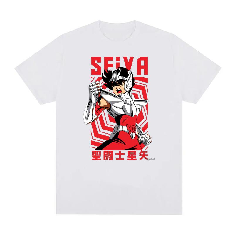 Summer Print  Anime  T Shirts Men Women Saint Seiya O Neck 100% Cotton Unisex Tops EU Size Harajuku Tops Boys Clothes