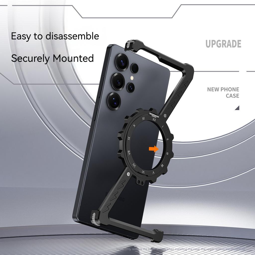 Geformter Aluminium-Metallrahmen Randloses Wärmeableitung Handyhülle, für Samsung S26 S25 Ultra Rotierender Ständer Stoßfänger