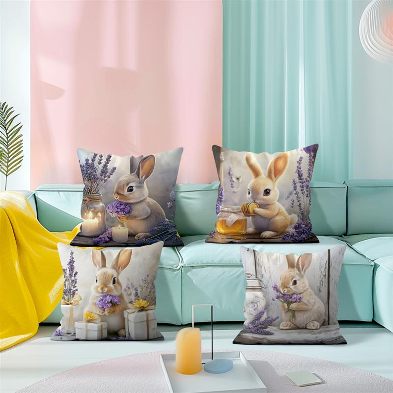 4Pcs/Set Happy Easter Decoration Pillowcase Home Festive Flower Butterfly Rabbit Egg Print Living Room Sofa Cushion Cover