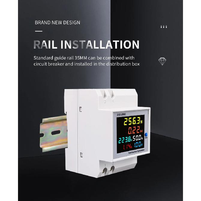 Din Rail AC Monitor 6IN1 110V 220V 380V 100A Voltage Current Power Factor Active KWH Electric Energy Frequency Meter VOLT AMP