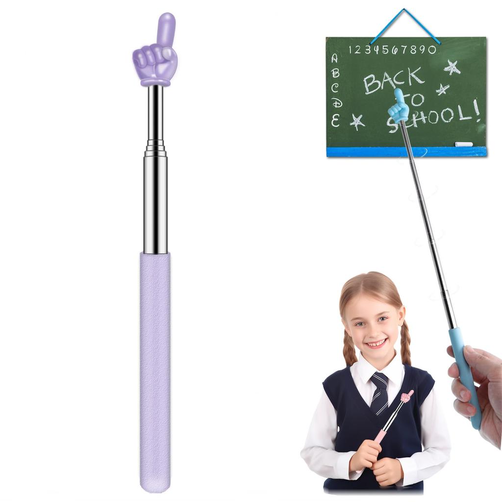 Retractable Teacher Pointer for Classroom Kids Reading, Extendable Finger Pointer Stick for School Long Telescoping Hand Pointer