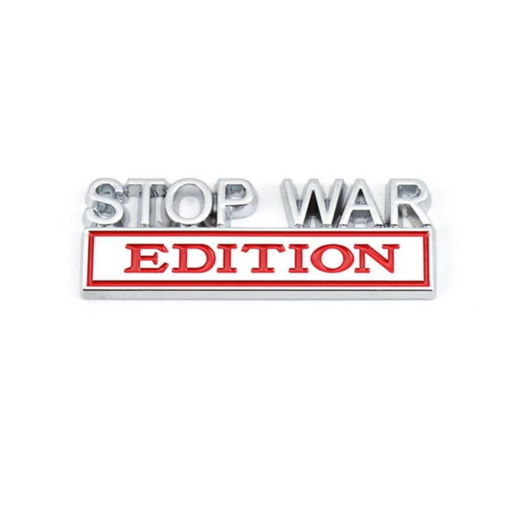 1Pc 3D Metal Stop War Edition Logo Car Front Grille Badge Side Fender Rear Trunk Emblem Sticker Decal
