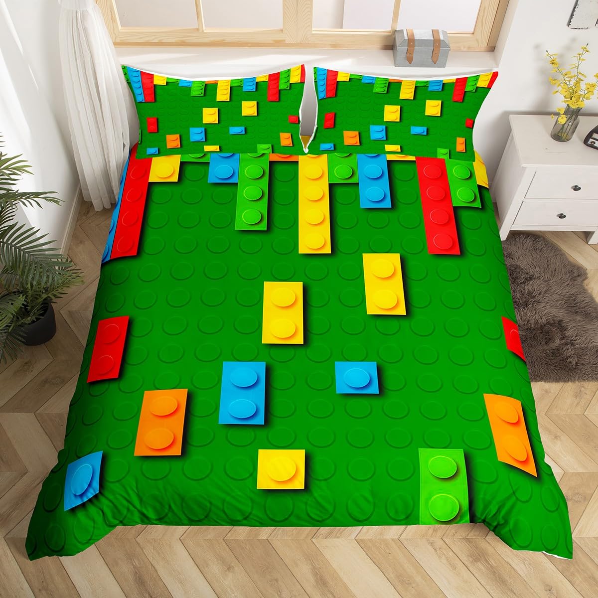 

Happy Birthday Bedding Sets 3D Building Blocks Duvet Cover Single QueenColorful Construction Comforter Cover with 2 Pillowcase EU Single(135x200cm)
