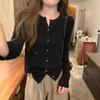Chic Metal Single-breasted Knitted Cardigan Jacket Women's Clothing Autumn and Winter High-end Wear with White Long-sleeved Sweater